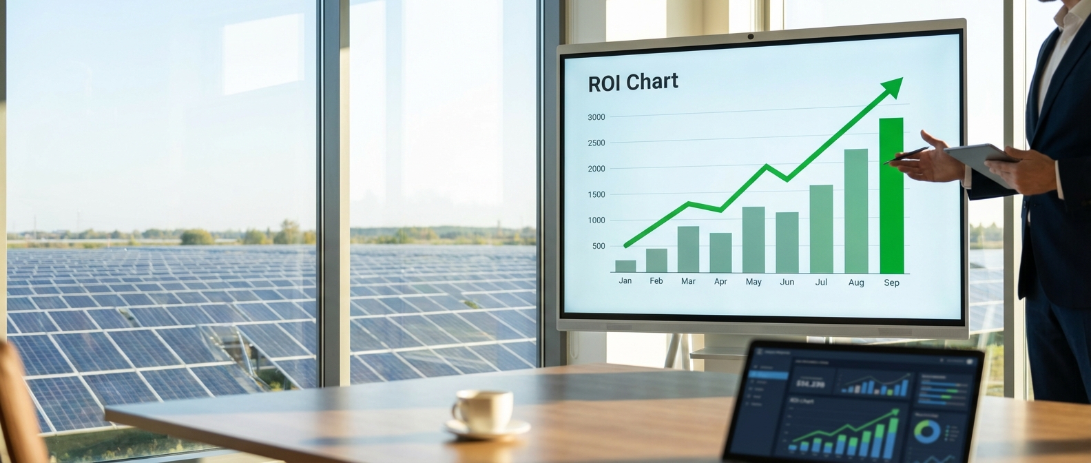 Napelemes befektetés megtérülését mutató pénzügyi grafikonok
